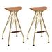 Everly Quinn Whiskey & Gold Backless Bar Stools Upholstered/Leather/Metal/Faux leather in Brown/Yellow | 30 H x 17.5 W x 17.5 D in | Wayfair