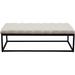 Linen Upholstered Button Tufted Bench with Open Metal Base, Large, Beige and Black - 19 H x 28 W x 58 L Inches