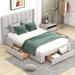 Full/Queen Size Upholstered Bed Frame with One Large Drawer in the Footboard and Drawer on Each Side, Platform Bed w/ Headboard