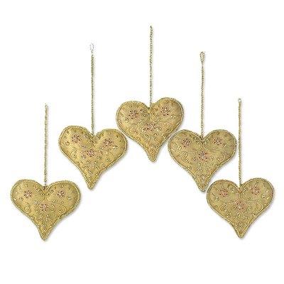 Floral Heart,'Heart Shaped Beaded Tree Ornaments from India (Set of 5)'