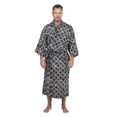 'Midnight Fireworks' - Men's Batik Cotton Robe