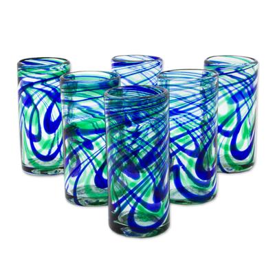 Blown glass highball glasses, 'Elegant Energy' (se...