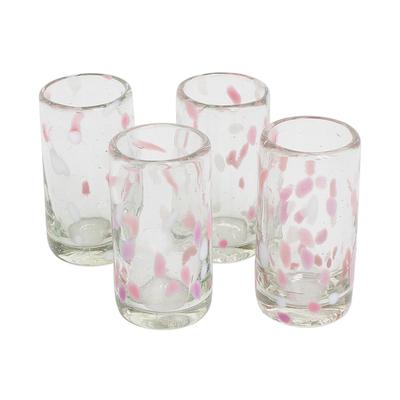 Party Pink,'Set of Four Recycled Glass Shot Glasses with Pink Accents'