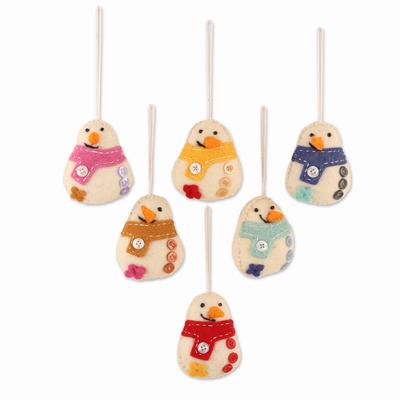 Snowman Party,'Handcrafted Snowman Ornaments from India (Set of 6)'