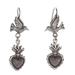 Heaven's Romance,'Sterling Silver Dangle Earrings with Heart and Dove Motifs'