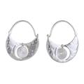 Chic Crescent Moon,'925 Silver Crescent Moon Hoop Earrings with Spiral Accents'