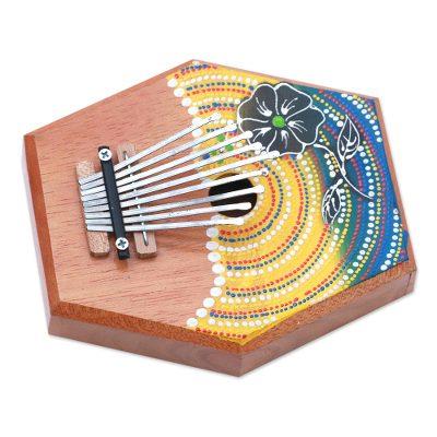 Hibiscus Melody,'Handcrafted Floral Teak Wood Kalimba Thumb Piano from Bali'