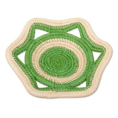 Verdant Iquitos,'Natural Fiber Decorative Basket in Green and Beige from Peru'