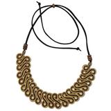 Winding Path,'Golden Grass Statement Necklace with Adjustable Cord'