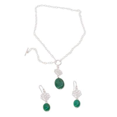 Turquoise Roses,'Sterling Silver and Turquoise Necklace and Earring Set'