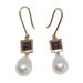 Precious Treasure,'14k Gold Earrings with Ruby and Cultured Pearl'