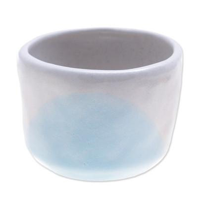 Dazzling Bud,'Handcrafted Ceramic Flower Pot with White and Blue Tones'