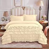 Half Ruffle Duvet Cover Set 5 Piece 100% Egyptian Cotton with Hidden Zipper Closure 400 Thread Count Half Ruffle Design Extra Soft and Luxury - Ivory Solid Super King Plus Size.