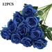 OUNAMIO 12 pcs Roses Artificial Flowers Fake Roses Navy Blue Silk Flowers with Long Stems for Wedding Home Party Decor