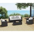 Royalcraft 6 Piece Patio Furniture Set Wicker Outdoor Sectional Sofa Rattan Conversation Set with Tempered Glass Coffee Table Water-Resistant Cushions for Porch Backyard Garden Grey