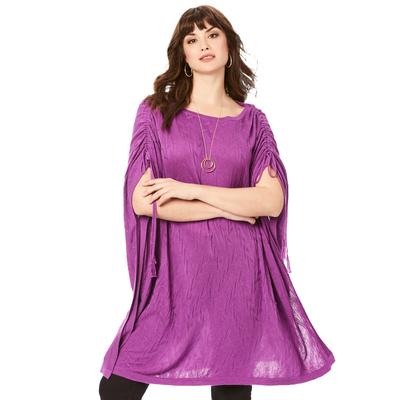Plus Size Women's Textured Poncho Sweater by Roaman's in Purple Bias Chevron (Size 1X/2X)