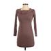Privacy Please Casual Dress - Mini Cowl Neck 3/4 sleeves: Brown Print Dresses - Women's Size Small