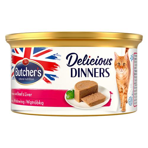 24x 85g Butcher's Delicious Dinners Katze Rindfleisch & Leber Nassfutter