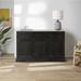 58 Inch Mango Wood Sideboard Buffet Console Cabinet with White Marble Top, 3 Drawers, Sandblasted Black