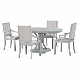 5-piece Wood Dining Set with Extendable Round Dining Table and Upholstered Back Dining Chairs for Dining Room, Antique Gray