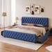 King Size Upholstered Platform Bed Frame w/4 Drawers, Button Tufted Headboard & Footboard Sturdy Metal Support, Blue