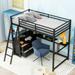 Twin Size Metal Loft Bed with Desk, Shelves and Two Built-in Drawers, Metal&Wood Loftbed Frame, for Kids Teens Bedroom, Black