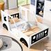 Twin Size Platform Bed, Classic Car-Shaped Wooden Platform Bed with Wheels/Headboard/Footboard/Doors/Windows, White