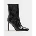 River Island Womens Black Patent Croc Embossed Heeled Boots