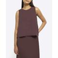 River Island Womens Brown Button Up Sleeveless Top With Linen