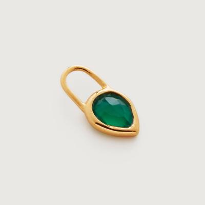 Gold Teardrop Gemstone Ear Charm Green Onyx