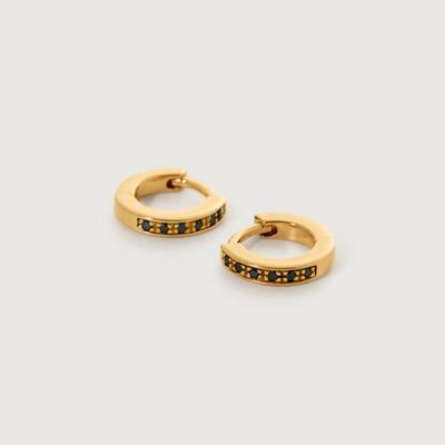 Gold Skinny Gemstone Mini Huggie Earrings Black Spinel