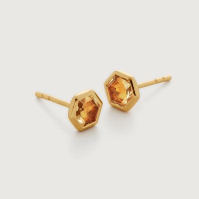 Gold Kate Young Gemstone Stud Earrings Lemon Quartz