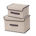Storage Bins Set of 2 Storage Baskets Large&Small Foldable Storage Boxes Cubes with Lids Fabric Storage Bin Organizer Collapsible Box Containers for Nursery Closet Bedroom Home Khaki