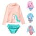 1-10T Girls Swimwear and Swimming Trunks 3D Cartoon Swimsuit for Baby Toddler Kids Beachwear UV Rash Guard Summer Long Sleeve Set