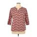 Croft & Barrow Long Sleeve Blouse: Burgundy Floral Tops - Women's Size X-Large