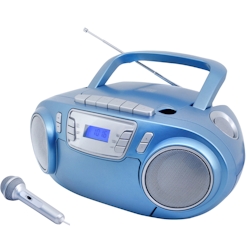 Soundmaster SCD5800BL tragbarer CD-Player Radiorecorder Kassettenrekorder USB AUX LED-Licht Karaoke inklusive Mikrofon Farbe Blau