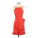 Lulus Casual Dress - Wrap Halter Sleeveless: Red Print Dresses - Women's Size X-Small