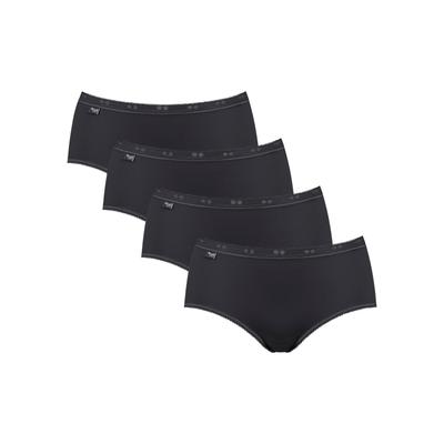 Slip SLOGGI "Basic+ Midi 4P", Damen, Gr. 42, schwarz, Single Jersey, Obermaterial: 95% Baumwolle, 5% Elasthan, unifarben