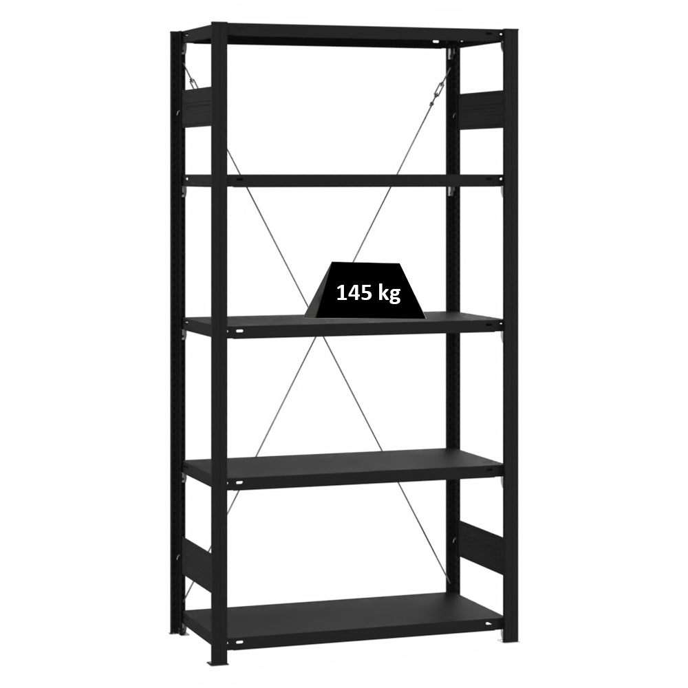 PROREGAL Wohnregal Motemo Made in Germany | HxBxT 200x100x40cm | 5 Ebenen je 150kg Fachlast | Schwarz | Bücherregal Standregal Wohnzimmerregal Image