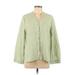 Nine West Long Sleeve Button Down Shirt: Green Tops - Women's Size Large