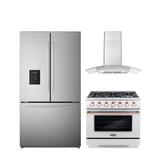 Cosmo 3 Piece Kitchen Appliance Package w/ French Door Refrigerator, 36" Gas Freestanding Range, & Wall Mount Range Hood | Wayfair COS-4PKG-1125