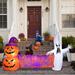 The Holiday Aisle® 8 Ft Halloween Inflatable White Ghosts w/ Lighted Orange Banner pumpkin Print Happy Halloween in Indigo/Orange/White | Wayfair