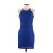 BCX dress Casual Dress - Bodycon Halter Sleeveless: Blue Print Dresses - Women's Size 9