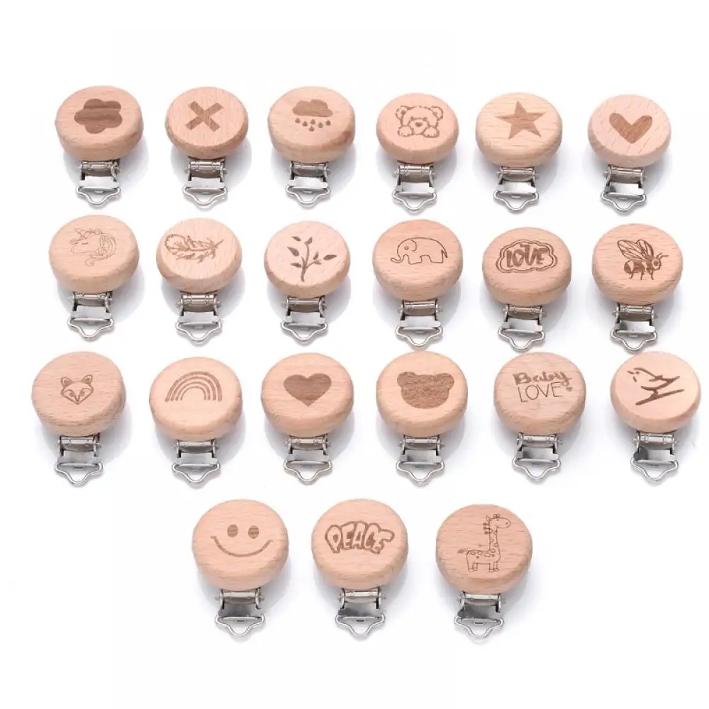 Clip factice en bois de qualité alimentaire pour bébé, 5 pièces, anneau de dentition rond Anti-chute, porte-sucette, fermoir pour l'allaitement, jouet à mâcher, bricolage, chaîne de mamelon pour bébé