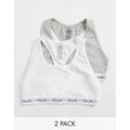 French Connection FCUK 2 pack crop tops in white and grey-Multi