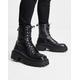 Truffle Collection square toe chunky lace up boots in black faux leather