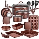20-Piece Nonstick Kitchen PTFE/PFOA/PFOS-Free Heat Resistant Silicone Handles Cookware Bakeware Set w/Saucepan, Frying Pans