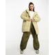 DTT Lindzi longline double breasted puffer jacket in sage green