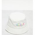 COLLUSION Unisex festival nylon branded beaded bucket hat in white