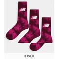 New Balance 3 pack logo crew socks in pink tie dye